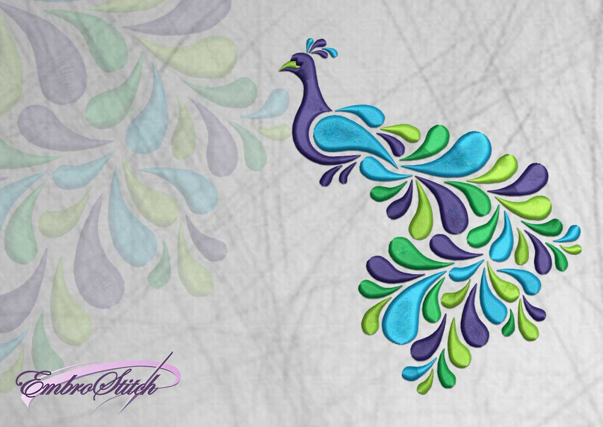 Peacock Embroidery Pattern Blue Peafowl Embroidery Design 3 Sizes