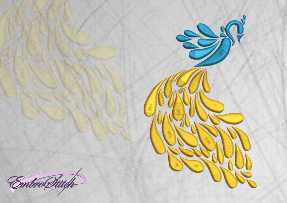 Peacock Embroidery Pattern Golden Peacock Embroidery Design 3 Sizes