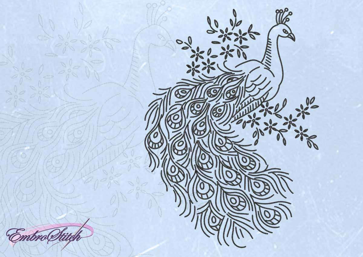 Peacock Embroidery Pattern Peacock Resting Embroidery Design 3 Sizes
