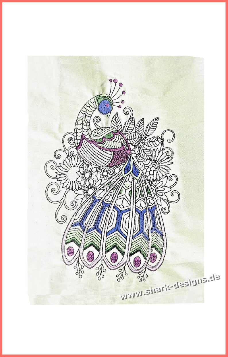 Peacock Embroidery Patterns Embroidery File Embroidery Centangle Peacock 4 Sizes Machine Embroidery Embroidery Patterns Running Stitches Easy To Embroider