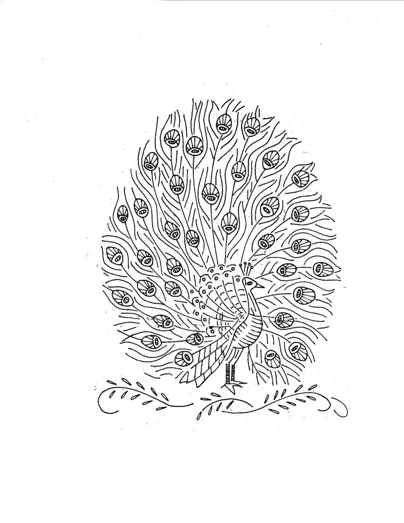 Peacock Embroidery Patterns Vintage Hand Embroidery Pattern Pdf File Design 7405 Peacock Quilt 12 X 12 Inches Square 1960s Instant Download