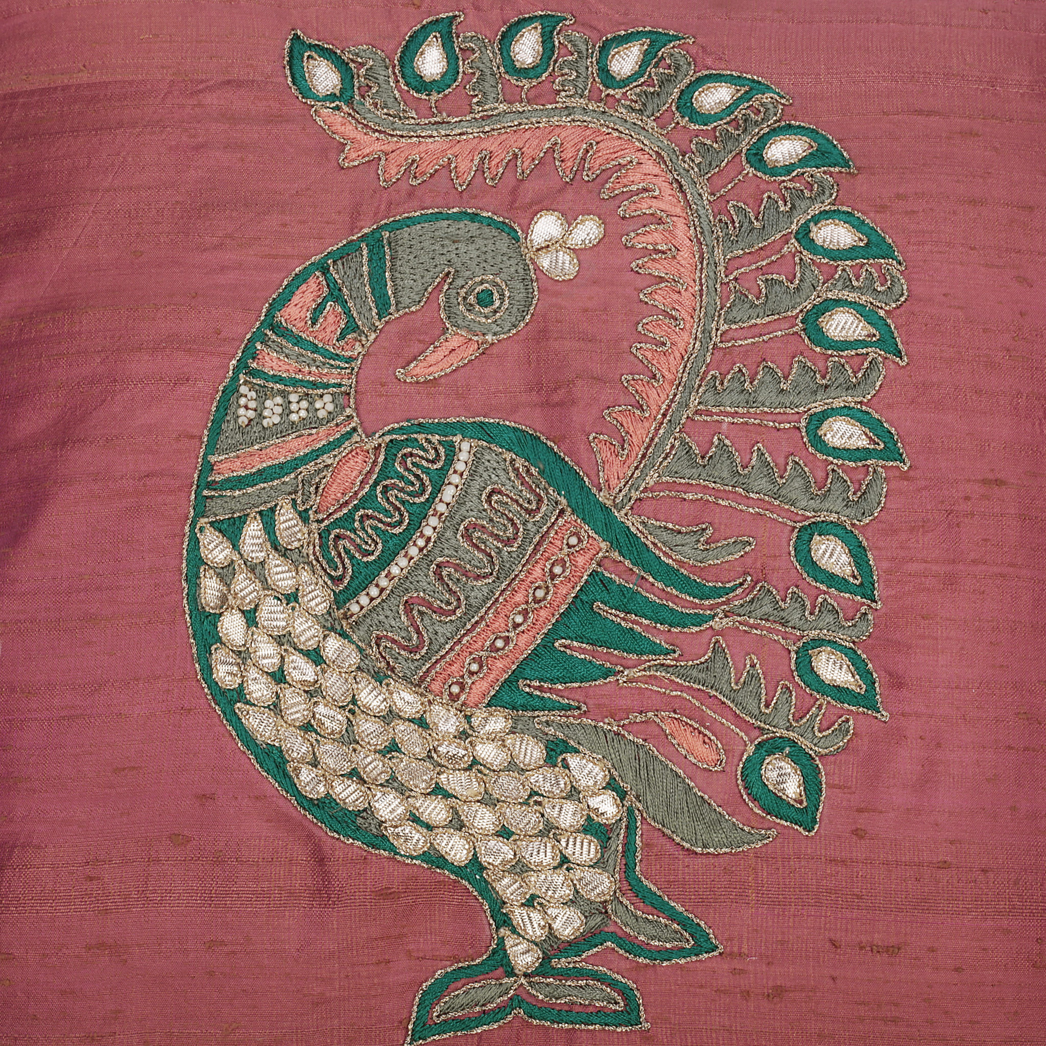 Peacock Hand Embroidery Pattern Cushions Khadi Silk Gotta Patti Peacock 16 Multi Rangsaga