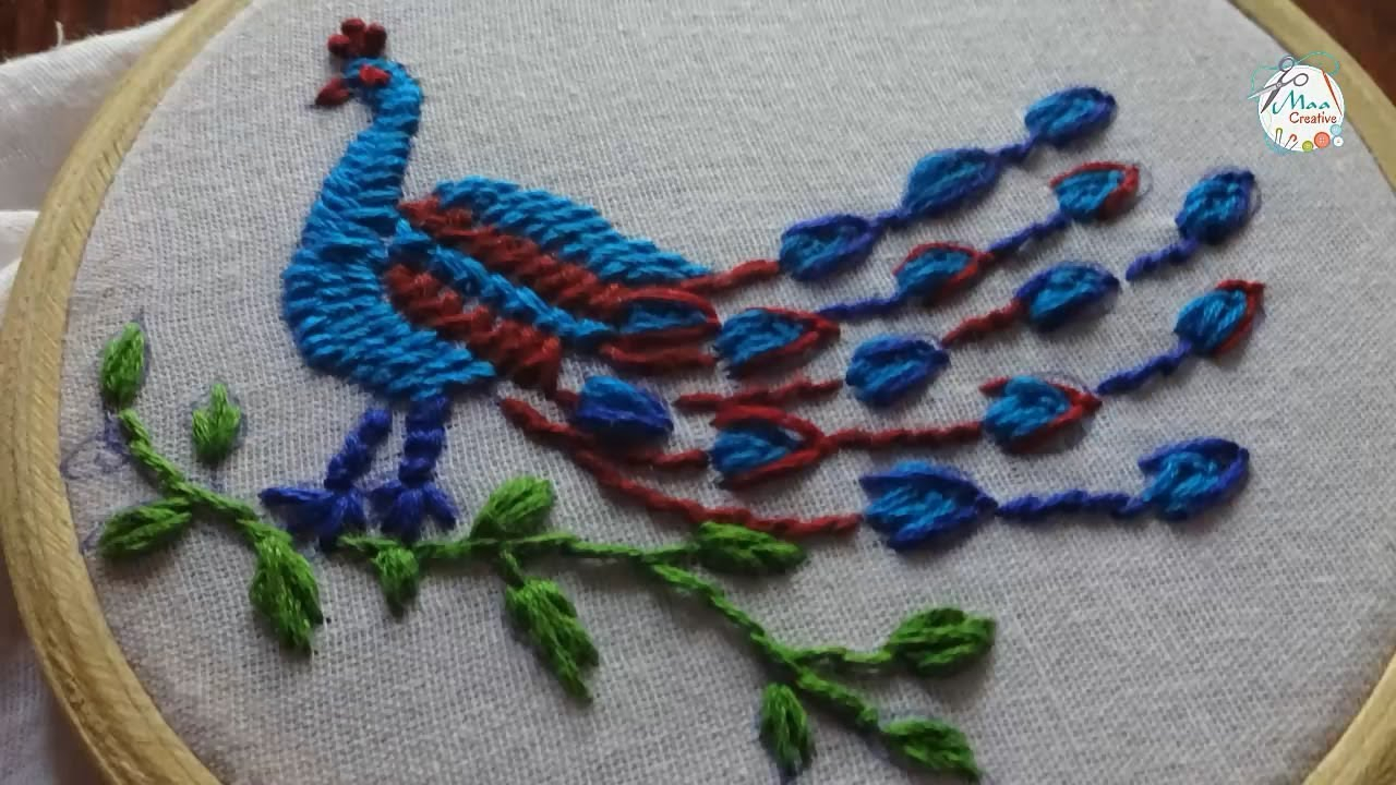 Peacock Hand Embroidery Pattern Hand Embroidery Peacock Design 11 Herringbone Rumanian Stitch Maa Creative
