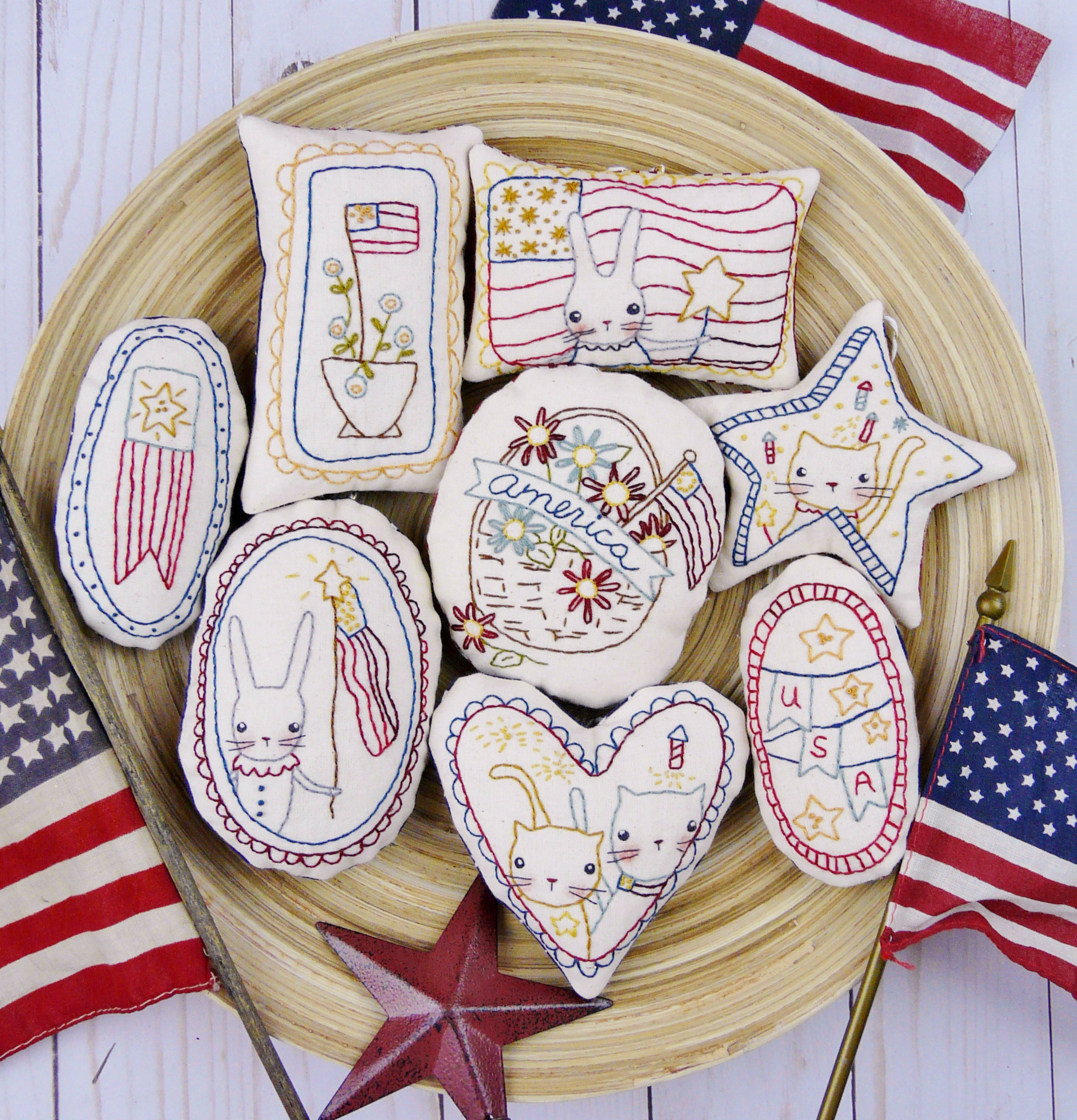Primitive Hand Embroidery Patterns Patriotic Spirit Ornaments Embroidery Pattern Pdf Stitchery Independence Day Primitive Ornies Bowl Fillers Hudsons Holidays