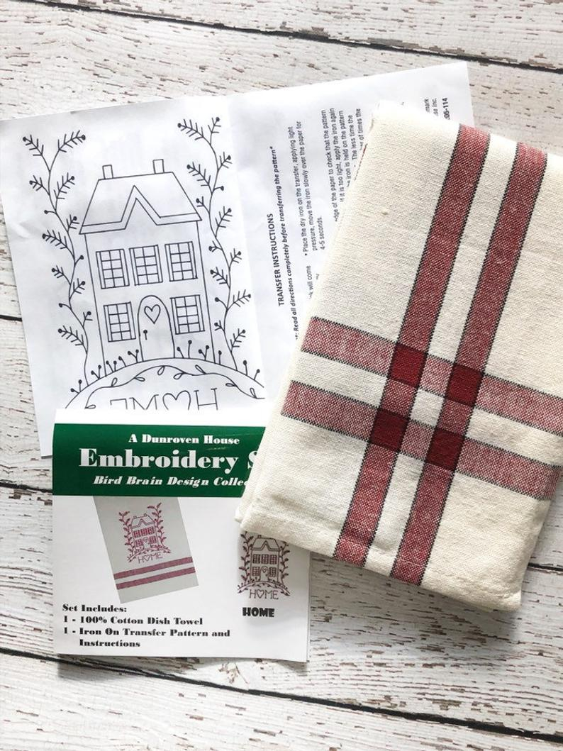 Primitive Hand Embroidery Patterns Primitive Cottage Hand Embroidery Kitchen Towel Kit