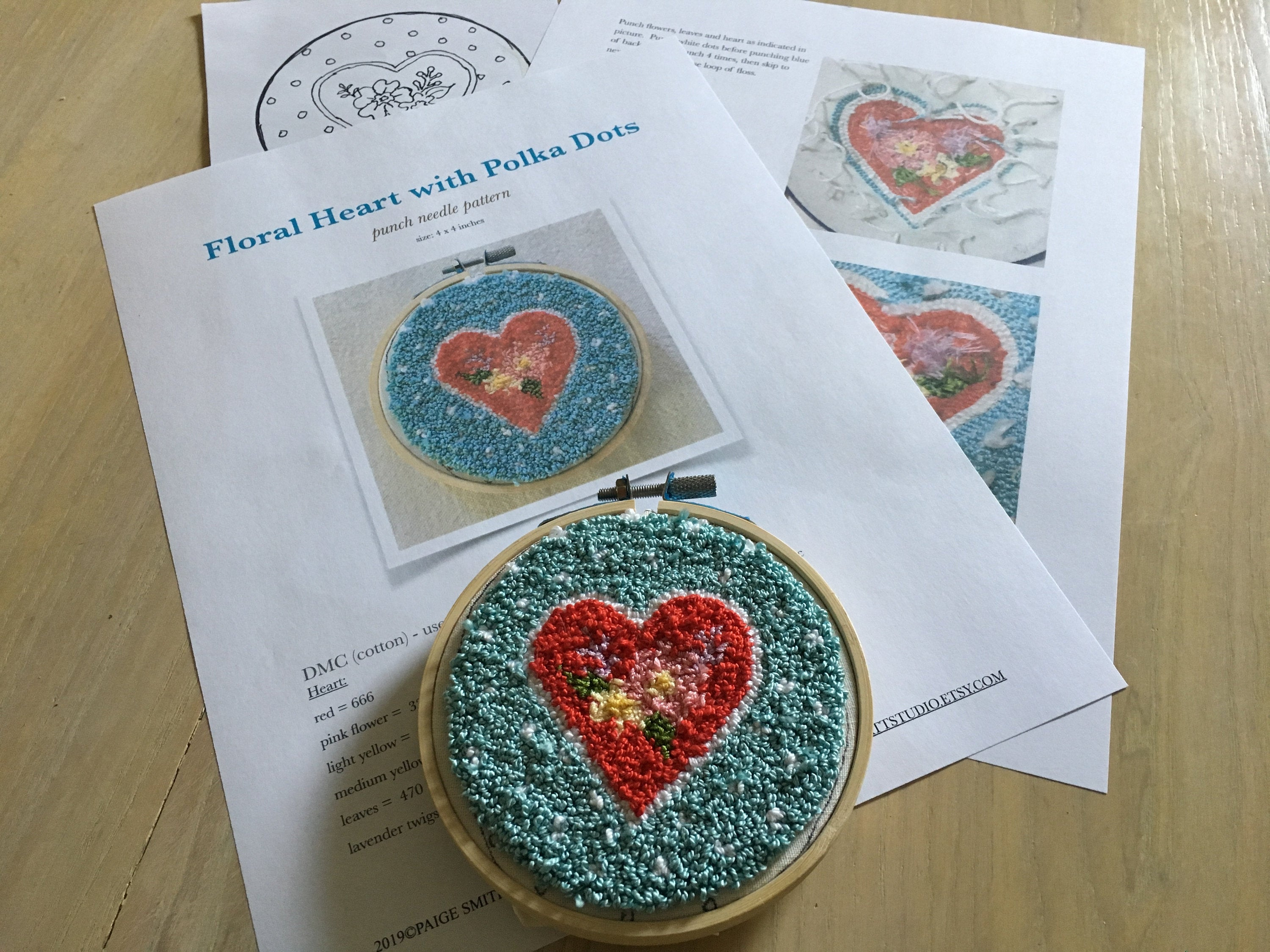 Punch Needle Embroidery Patterns Pdf Pattern Punch Needle Embroidery Digital Download Floral Heart 4 Round