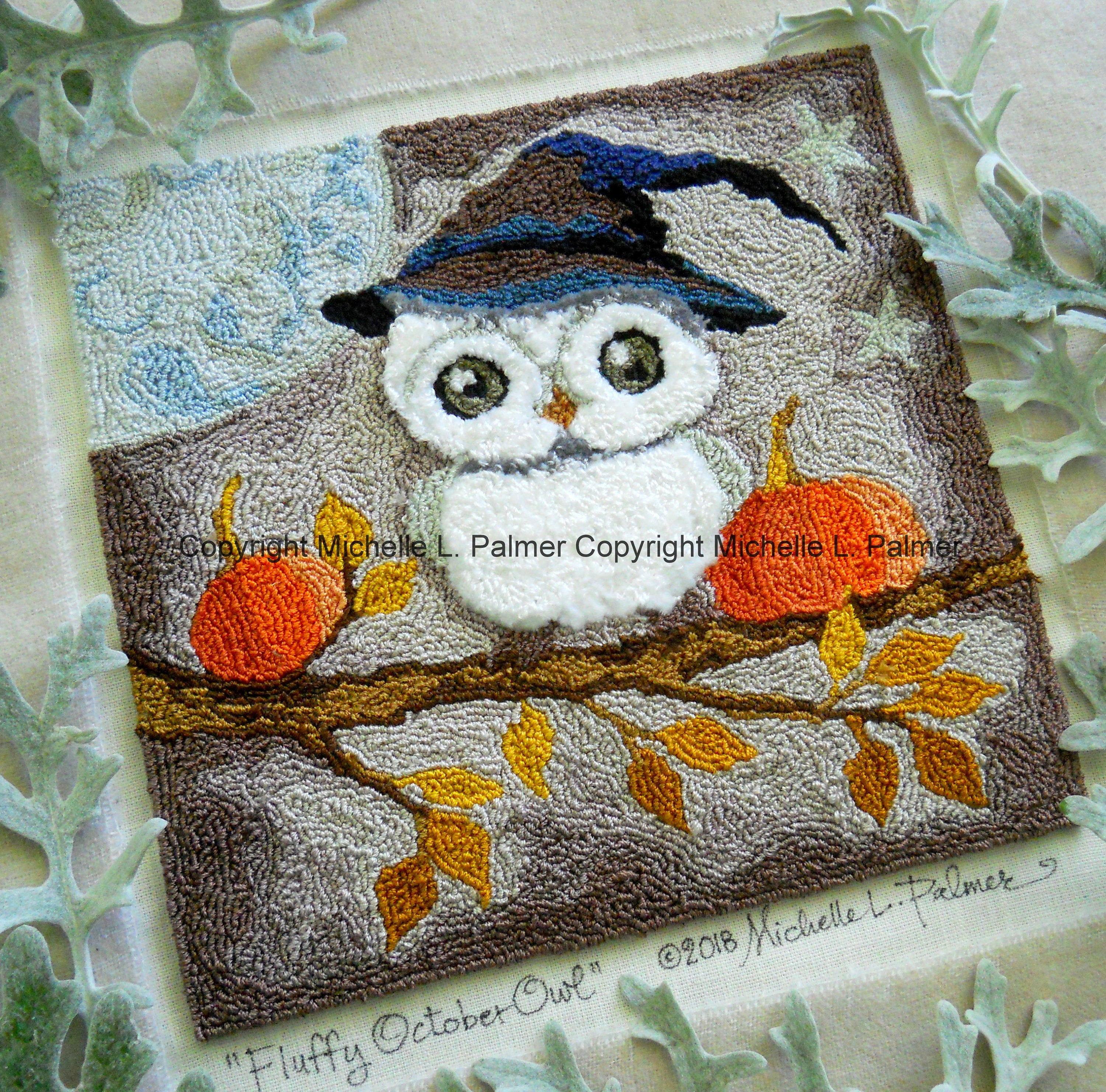 Punch Needle Embroidery Patterns Punch Needle Embroidery Pattern Digital Instant Download Jpeg And Pdf Files Michelle Palmer Velvety White Owl Harvest Hat Pumpkins On A Limb