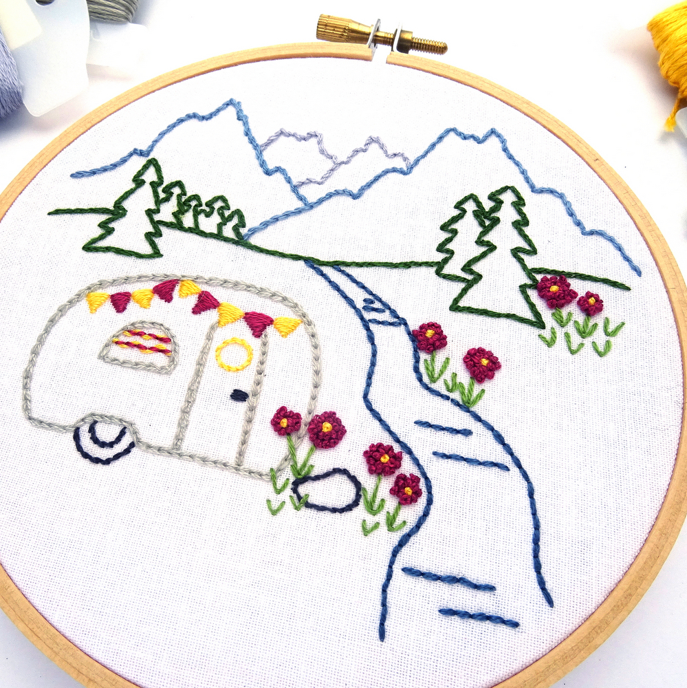 Retro Embroidery Patterns Vintage Trailer Mountain Meadow Diy Hand Embroidery Pattern