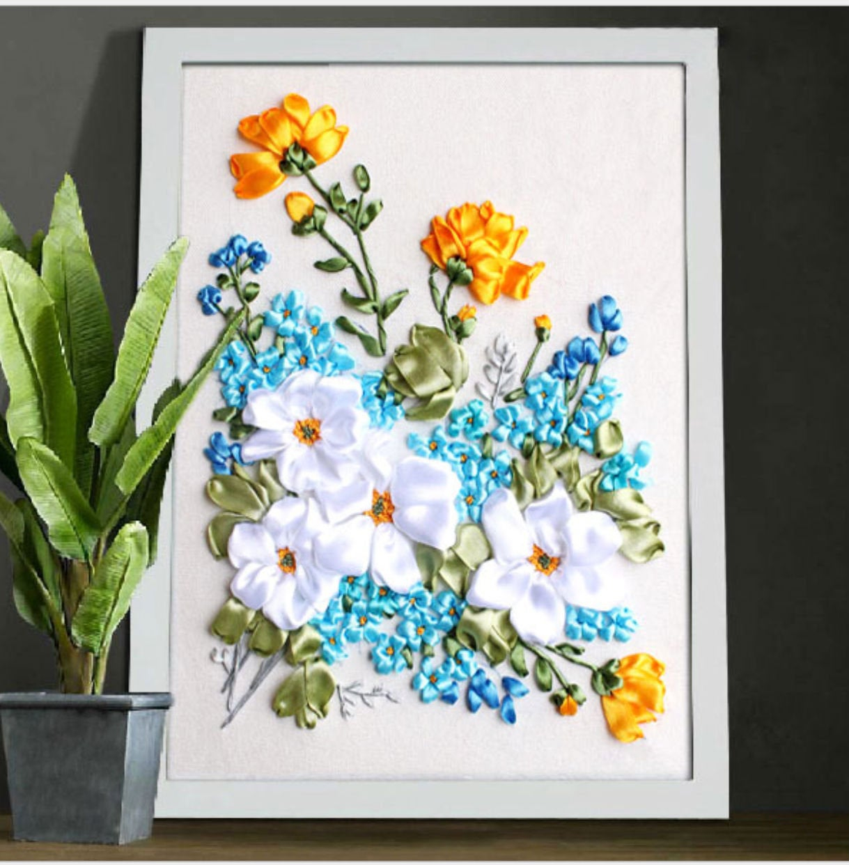 Ribbon Embroidery Flowers Patterns Diy Ribbon Embroidery Kit Flower Garden Printed Pattern Cotton Home Decor 45x35cm