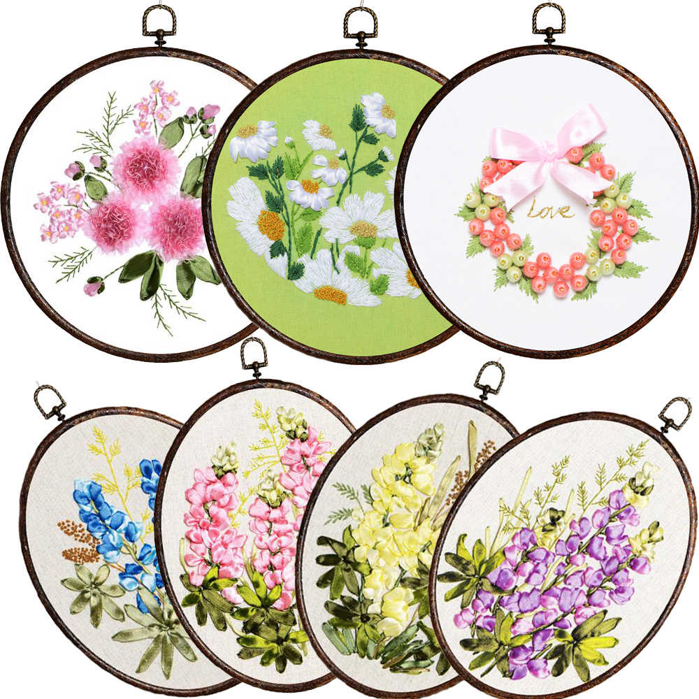 Ribbon Embroidery Flowers Patterns Easy Ribbon Embroidery Sale With Retro Hoop For Beginner Needlework
