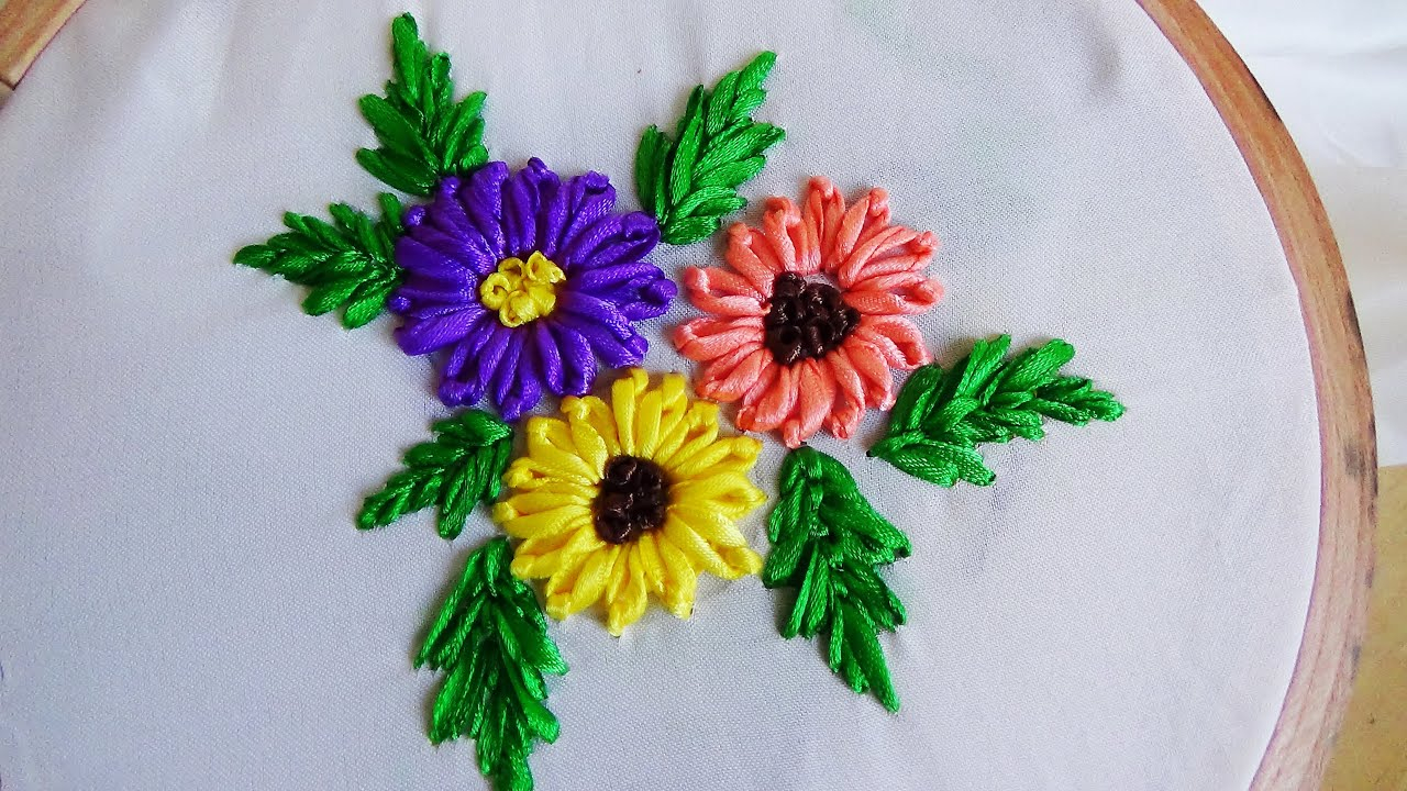 Ribbon Embroidery Patterns Videos Hand Embroidery Lazy Daisy Flower In Ribbon Work
