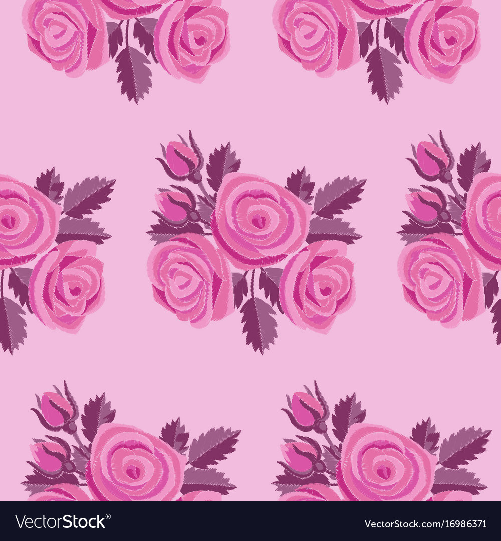 Rose Embroidery Pattern Pink Rose Embroidery Seamless Pattern