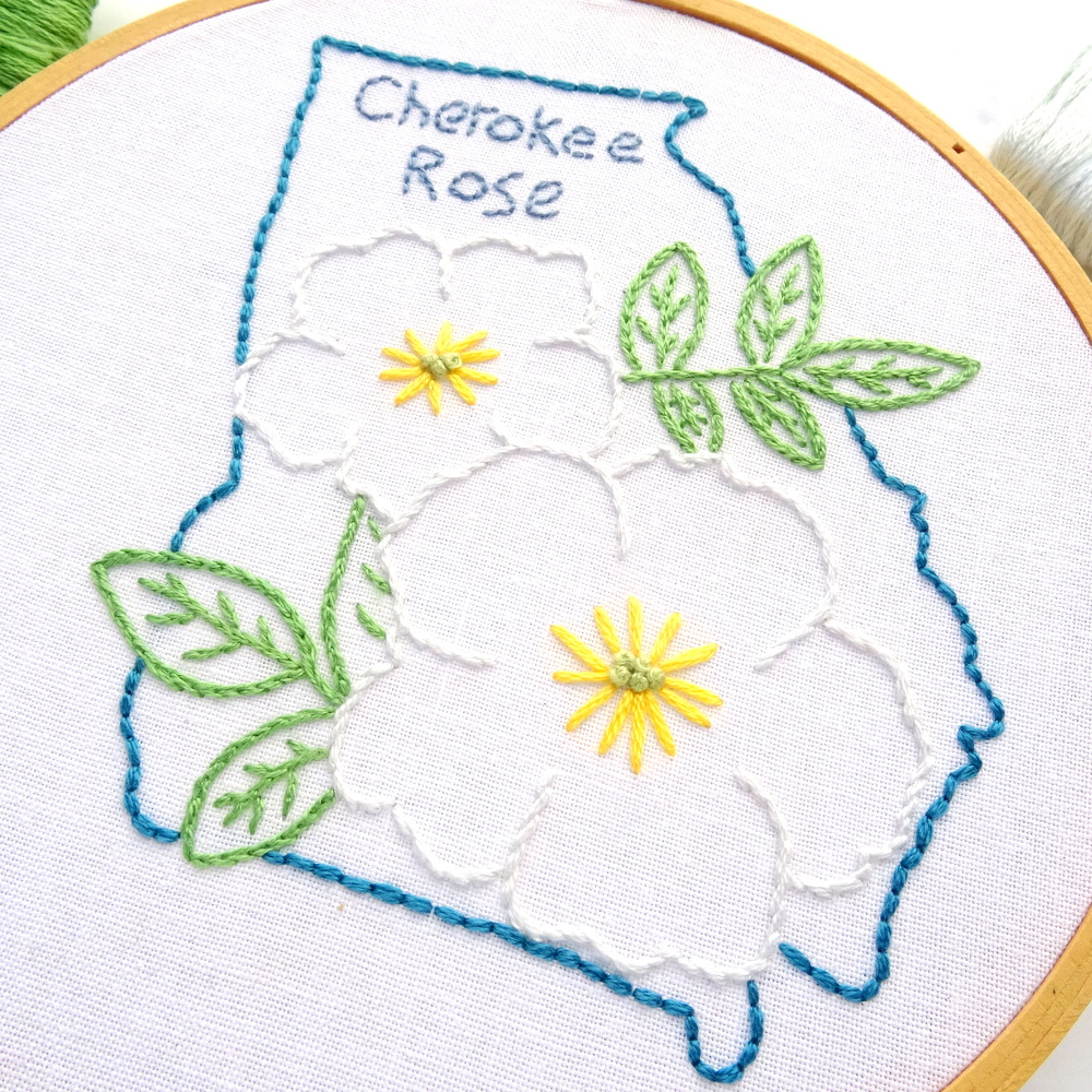 Rose Patterns For Embroidery Georgia Flower Hand Embroidery Pattern Cherokee Rose