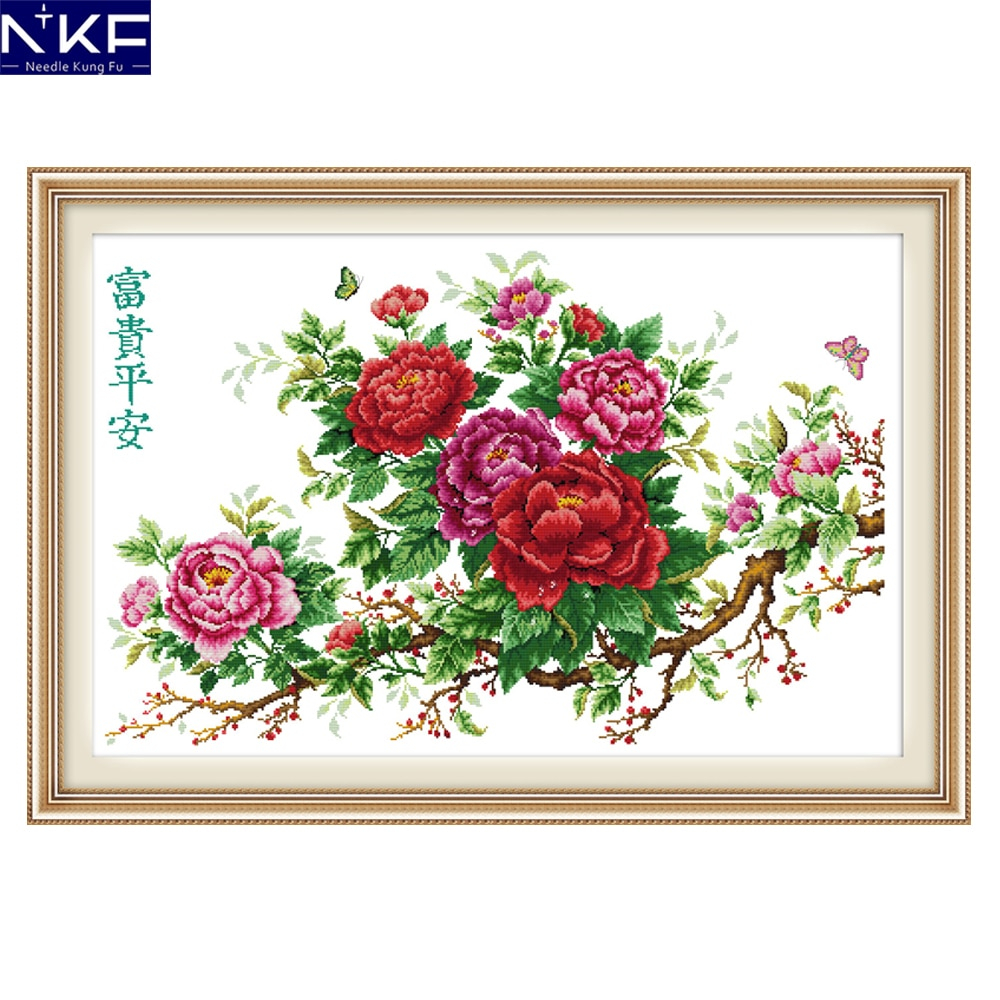 Rose Patterns For Embroidery Us 1658 48 Offnkf Riches Honour And Peace Flower Style Needlework Embroidery Sets Stamped Counted Cross Stitch Patterns For Home Decoration In
