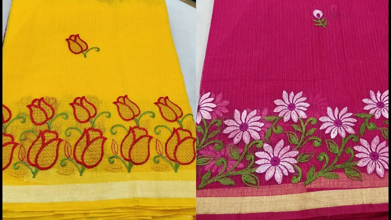 Saree Embroidery Patterns Pure Kota Cotton Designer Embroidery Sarees Cotton Designer Sareeskota Sareesembroidery Designs