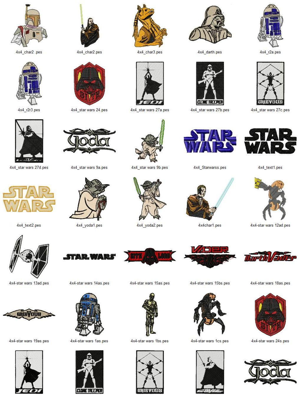 Sewing Machine Embroidery Patterns Star Wars Embroidery Designs Set 2 Sizes