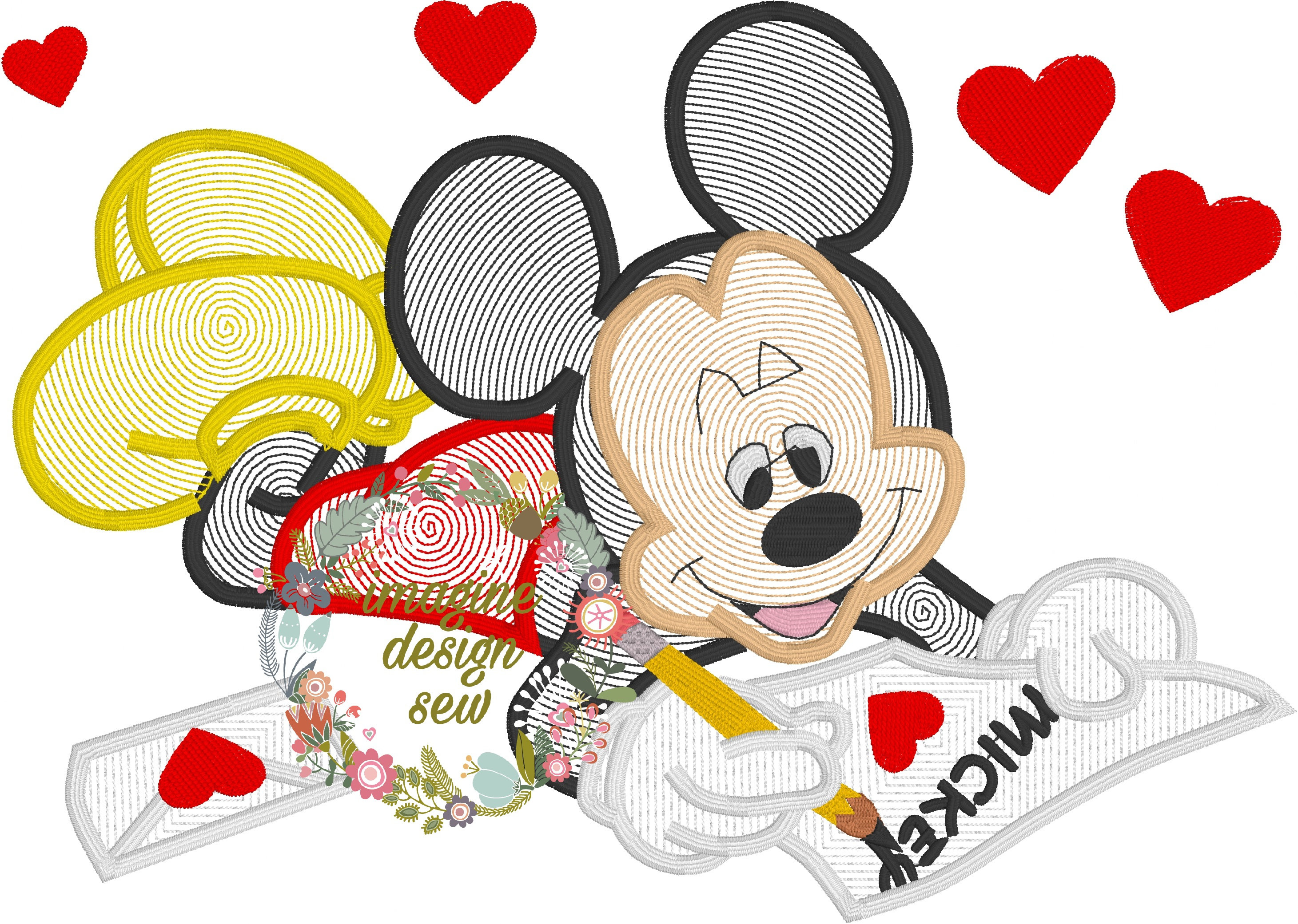 Sewing Machine Embroidery Patterns Valentine Day Love Mr Mouse Run Fill Stitch Machine Embroidery Design Instant Download 5x7 6x10 7x11 Embroidery Pattern