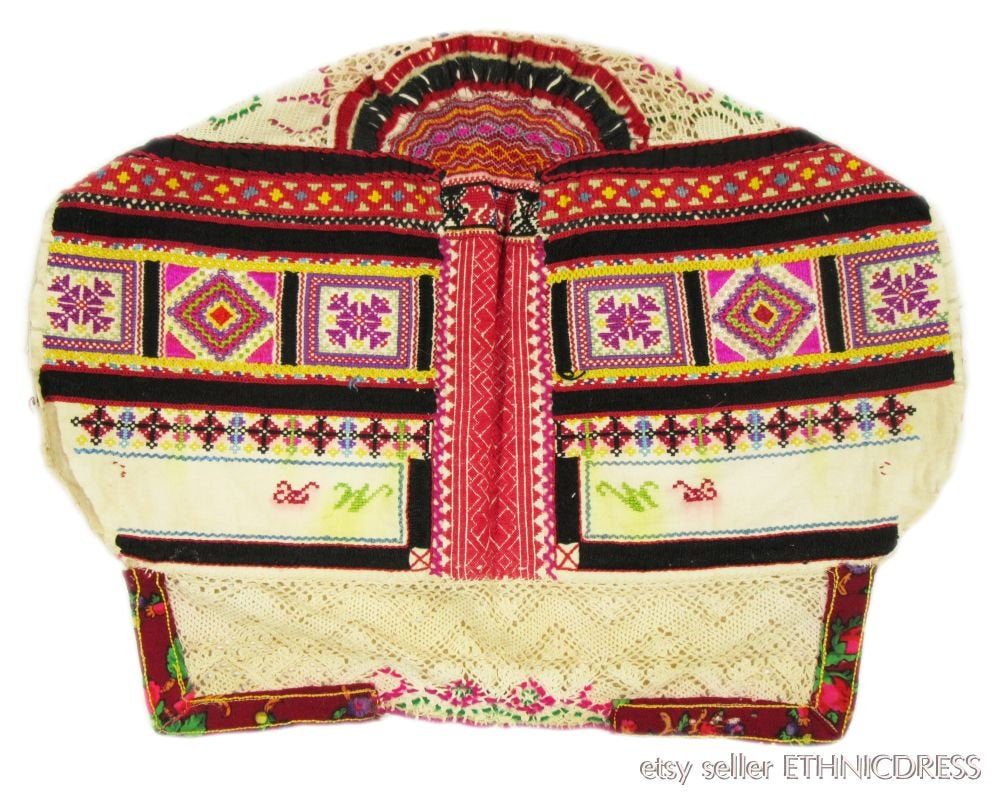 Slovak Embroidery Patterns Beautiful Antique Folk Costume Headdress Cap From Helpa Slovakia Hand Embroidered Peasant Textile Horehronie Ethnic Design Lace Smocking