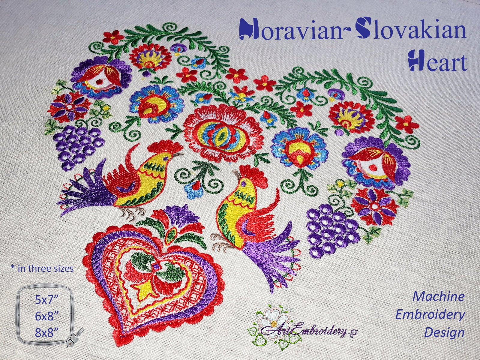 Slovak Embroidery Patterns Moravian Slovakian Heart Machine Embroidery Design In Three Sizes