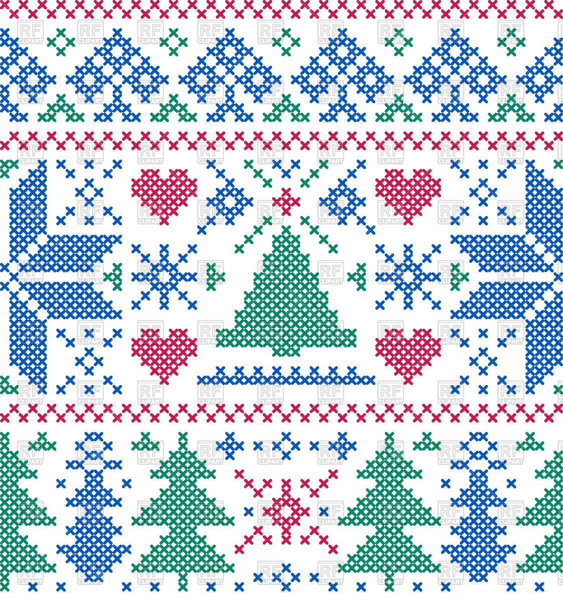 Snowflake Embroidery Pattern Christmas Seamless Embroidery Pattern With Trees And Snowflakes Stock Vector Image