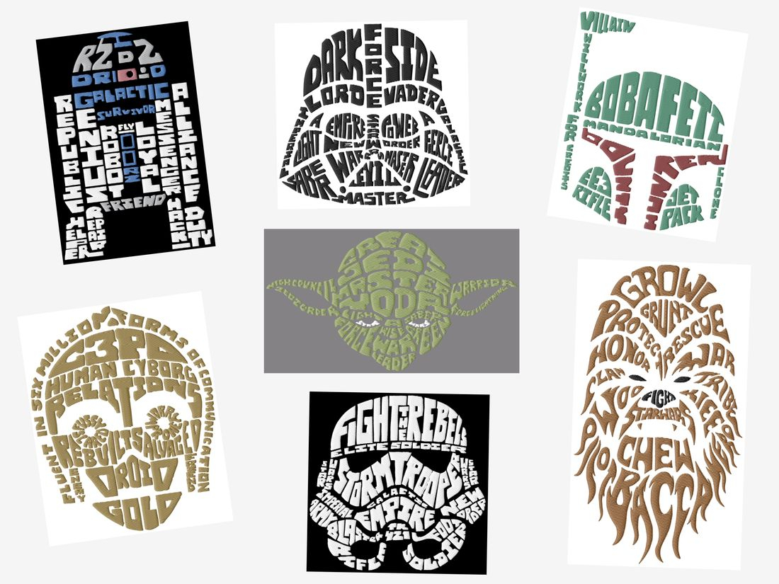 Star Wars Embroidery Pattern Jumbo Star Wars Text Art Embroidery Designs Set 2 Sizes