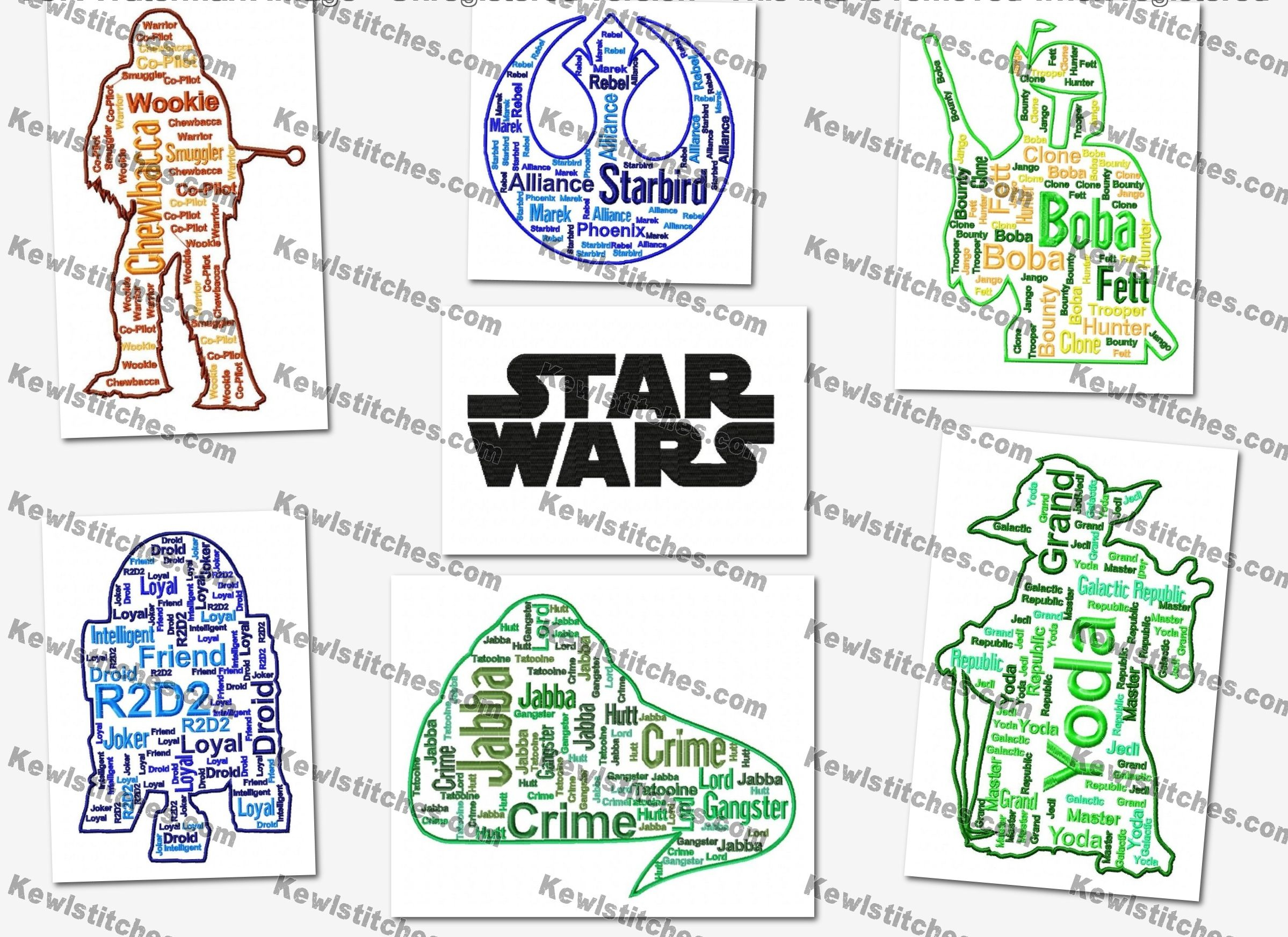 Star Wars Embroidery Pattern Star Wars Cloud Text Art Embroidery Designs Set 3 8x10 Hoops