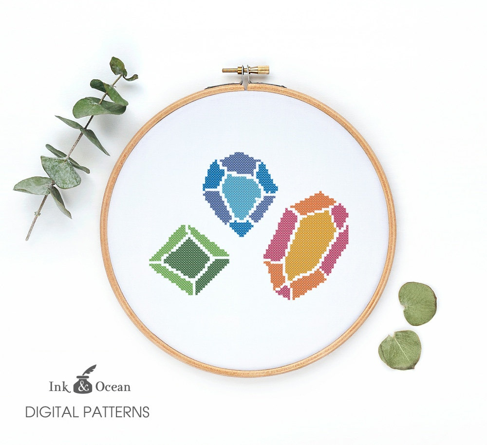 Stone Embroidery Patterns Gems Precious Stones Cross Stitch Pattern Pdf Instant Download