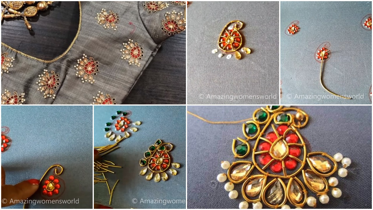 Stone Embroidery Patterns Hand Embroidery Kundan Work For Blouses Simple Craft Ideas