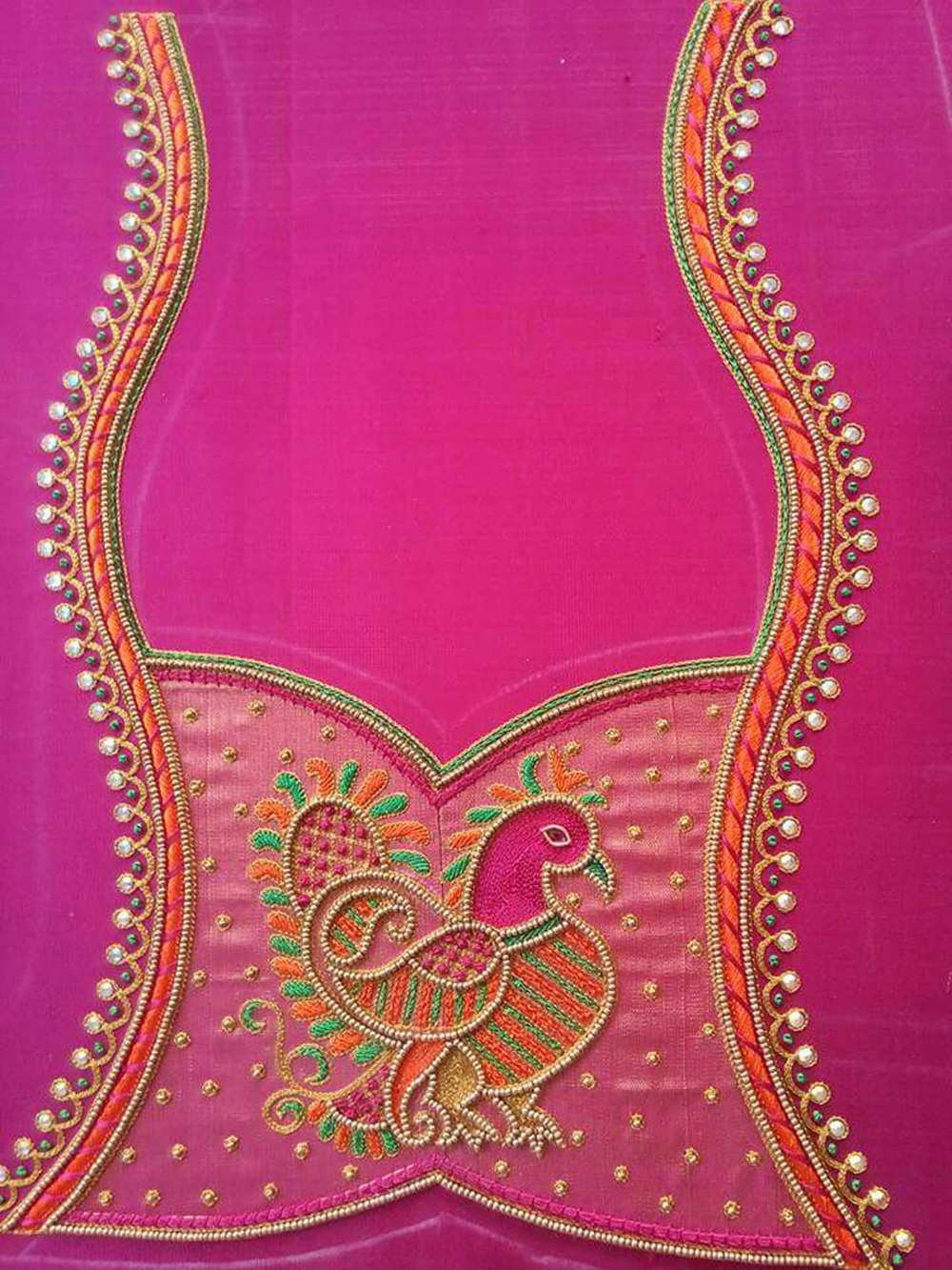 Stone Embroidery Patterns Rk Hand Embroidery Peacock Aari Work Blouse Neck Design Embroidery