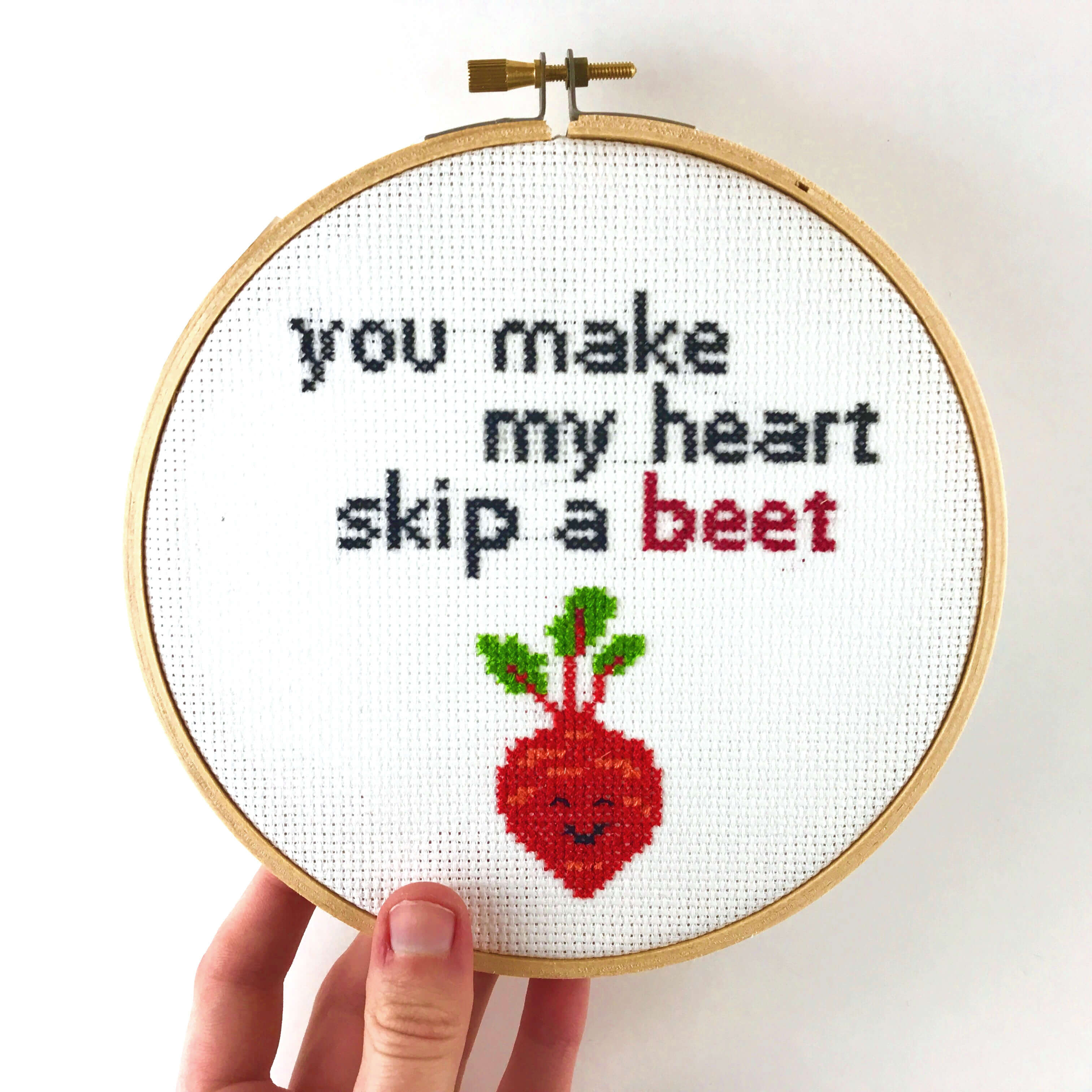 Strawberry Embroidery Pattern Beet Pun Cross Stitch Pattern Clever Word Pun You Make My Heart Skip A Beet