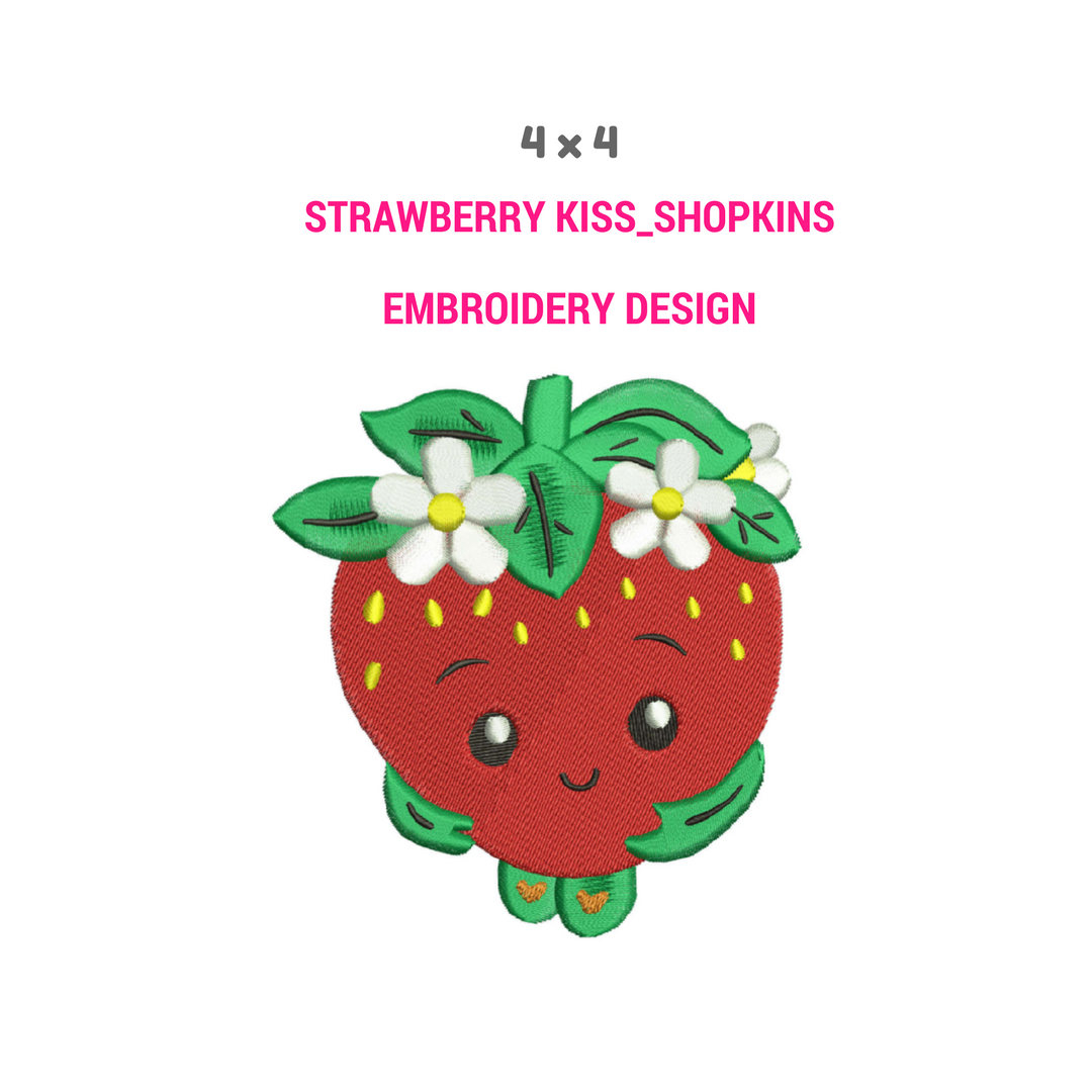 Strawberry Embroidery Pattern Strawberry Kiss Embroidery Design Shopkins Embroidery Art Machine Embroidery Design Strawberry Embroidery Pattern Fruit Embroidery