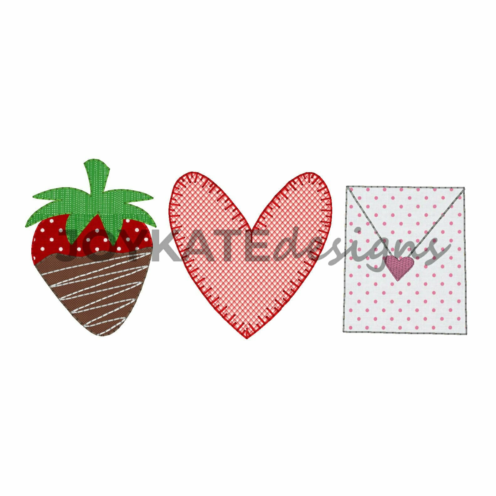 Strawberry Embroidery Pattern Valentines Day Trio Vintage Applique Embroidery Design