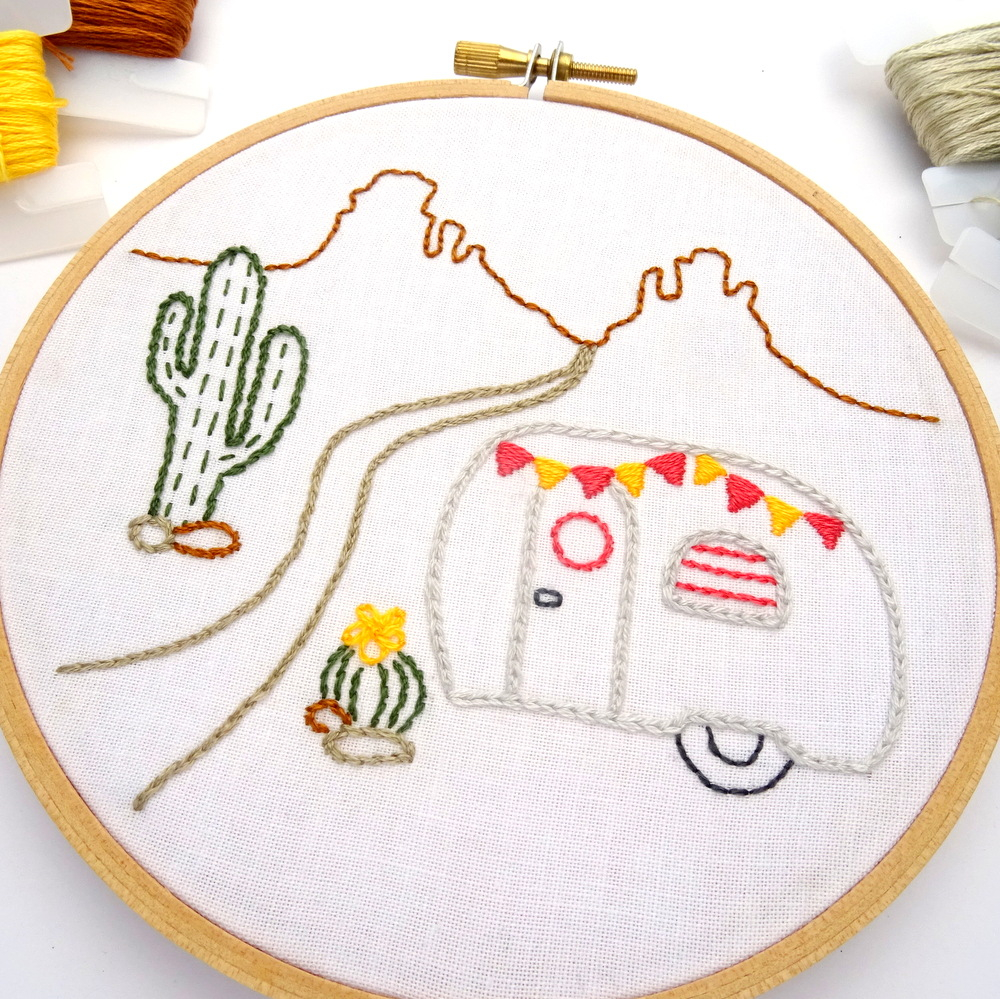 Tablecloth Hand Embroidery Patterns Vintage Trailer In The Desert Diy Hand Embroidery Pattern