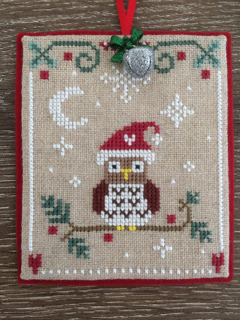 The Floss Box Embroidery Patterns Completed Cross Stitch Ornament Owl Ornament The Floss Box