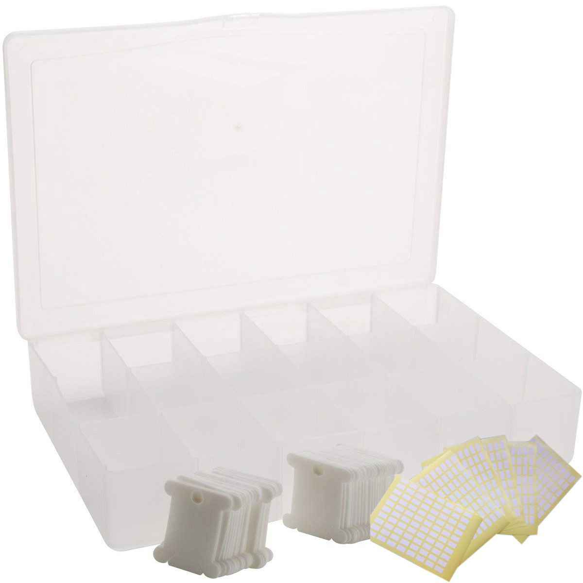 The Floss Box Embroidery Patterns Embroidery Floss Organizer Box 17 Compartments With 100 Hard Plastic Floss Bobbins And 480 Floss Number Stickers Full Set