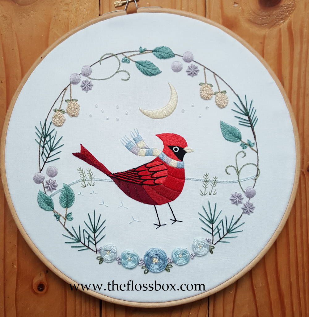 The Floss Box Embroidery Patterns Winter Cardinal Wreath