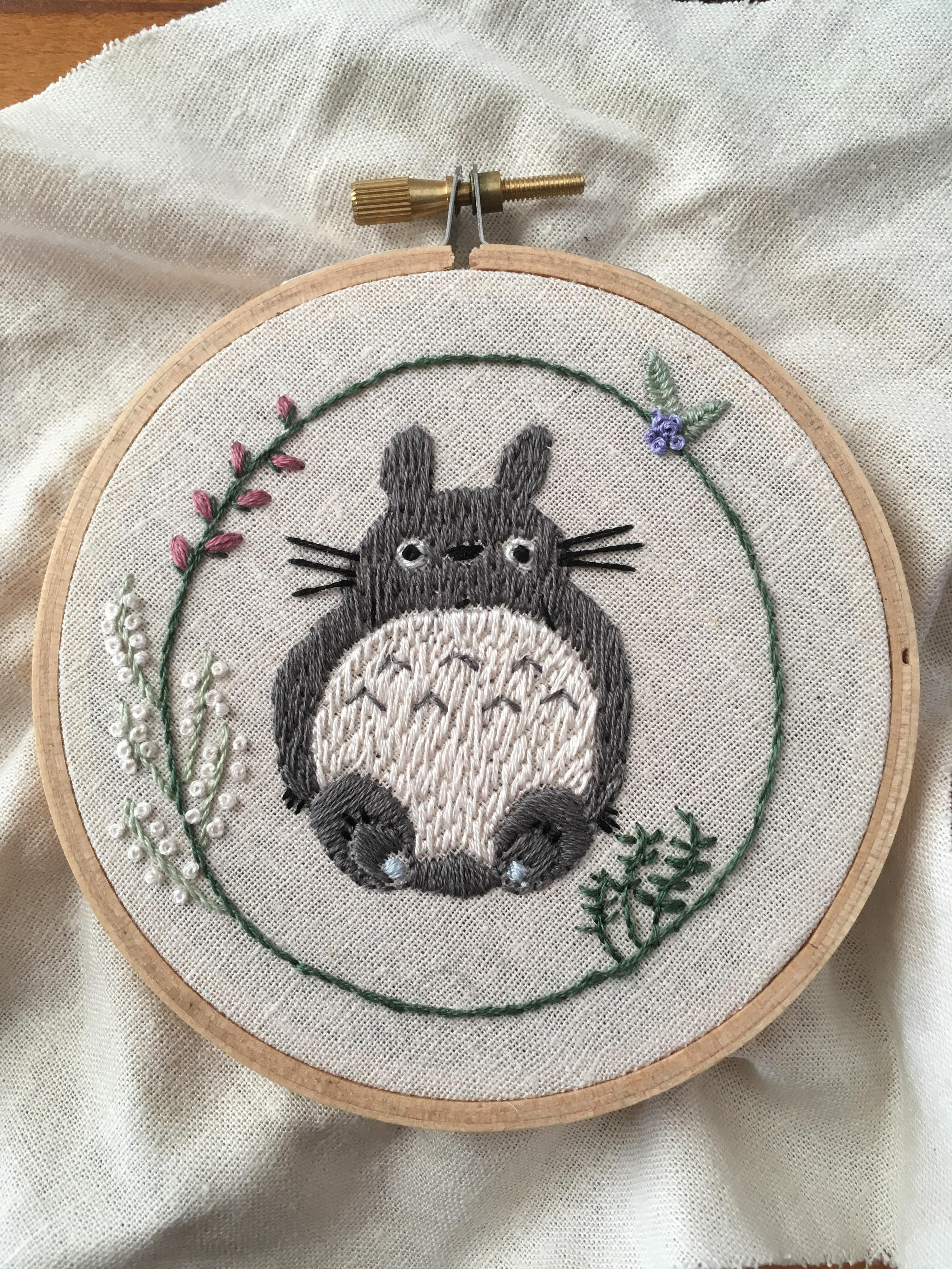 Totoro Embroidery Pattern Totoro Need To Add Some More Floral Elements But Happy With It So