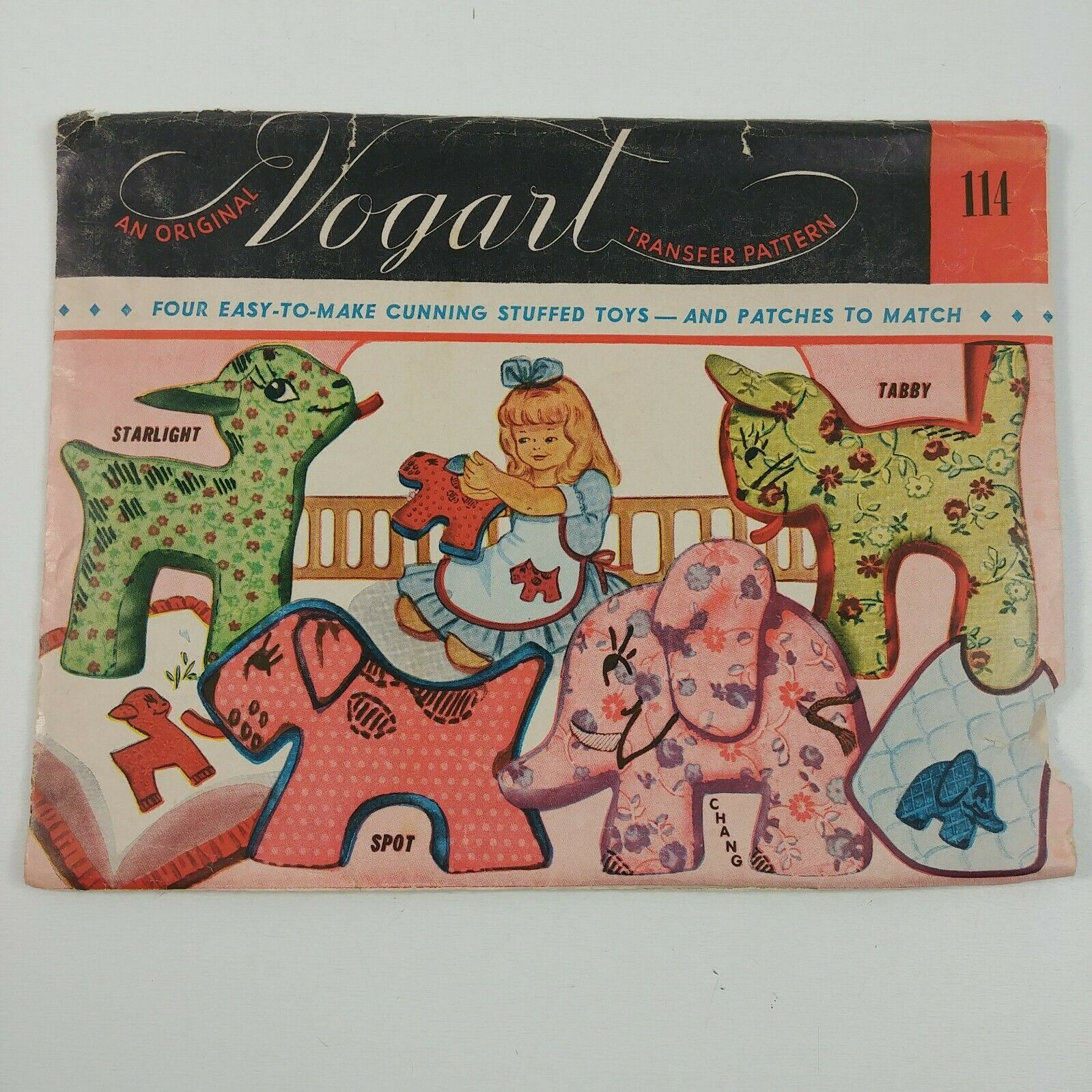 Vintage Embroidery Transfer Patterns Vogart 114 Stuffed Animal Toys Appliques Embroidery Transfer Pattern Vintage