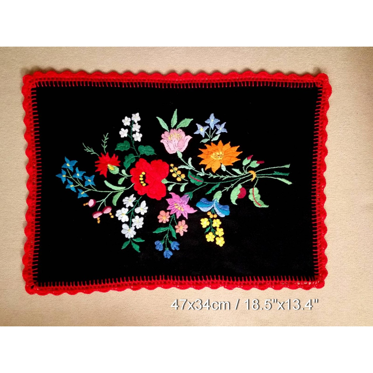 Vintage Floral Embroidery Patterns Black Tablecloth With Crocheted Edge Old Floral Motives Kaldoi