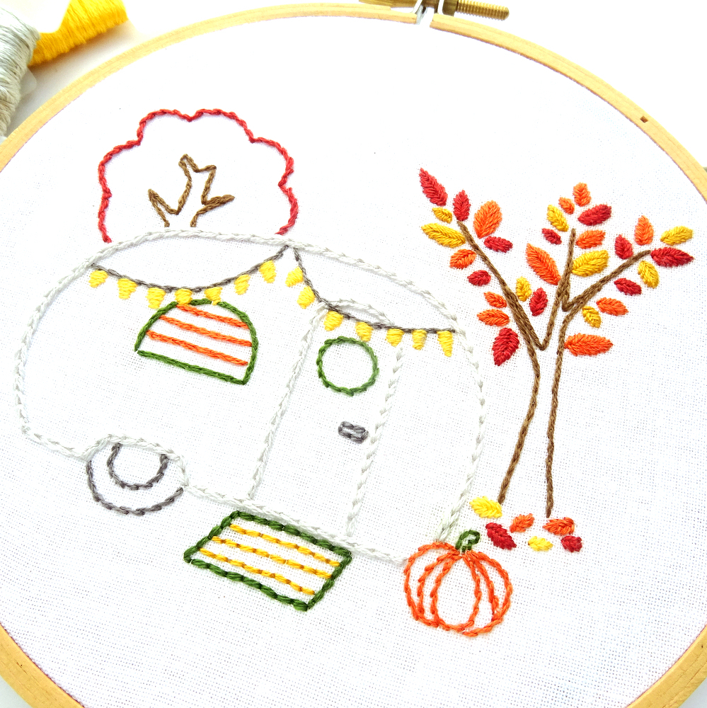Vintage Floral Embroidery Patterns Vintage Trailer Autumn Joy Hand Embroidery Pattern