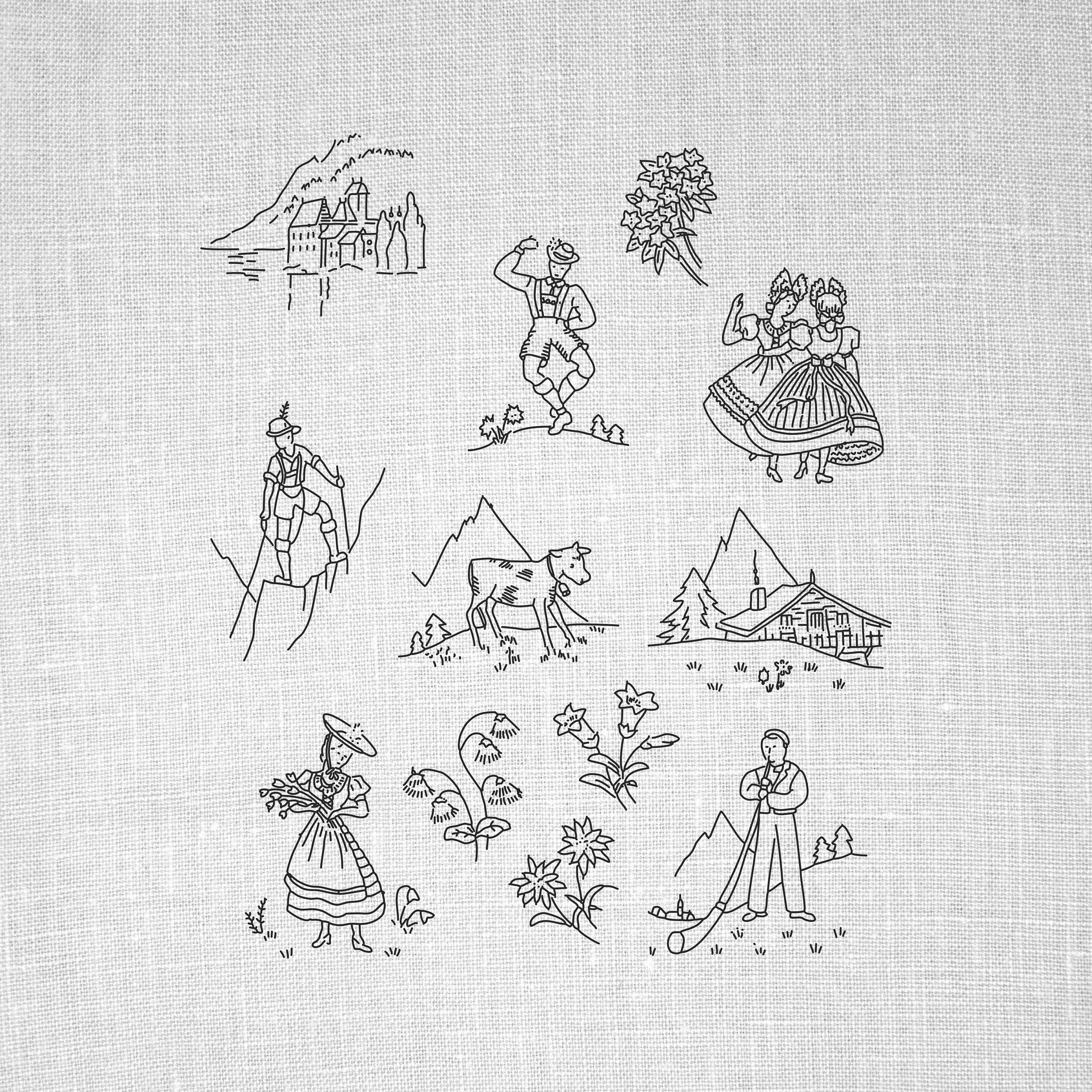 Vintage Hand Embroidery Patterns Miniature Alpine Scenes Hand Embroidery Patterns Vintage Pdf Pattern Alps Embroidery Printable Embroidery Patterns