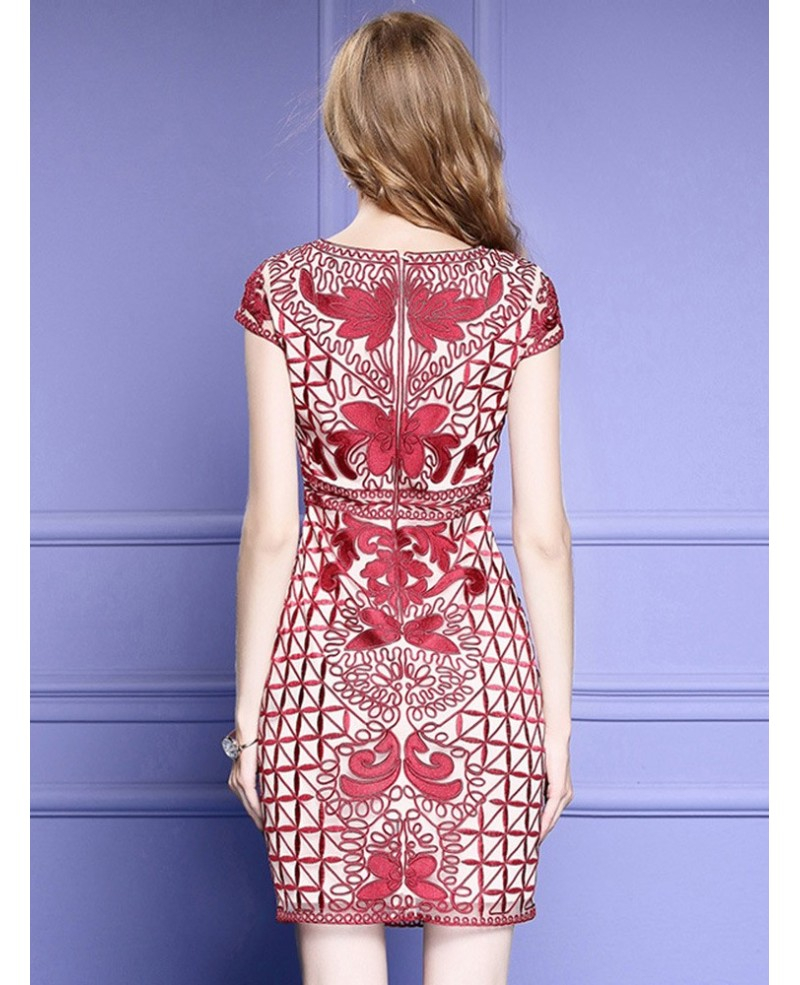 Wedding Dress Embroidery Patterns Unique Embroidery Pattern Bodycon Wedding Guest Dress With Cap Sleeves Zl8038 Gemgrace