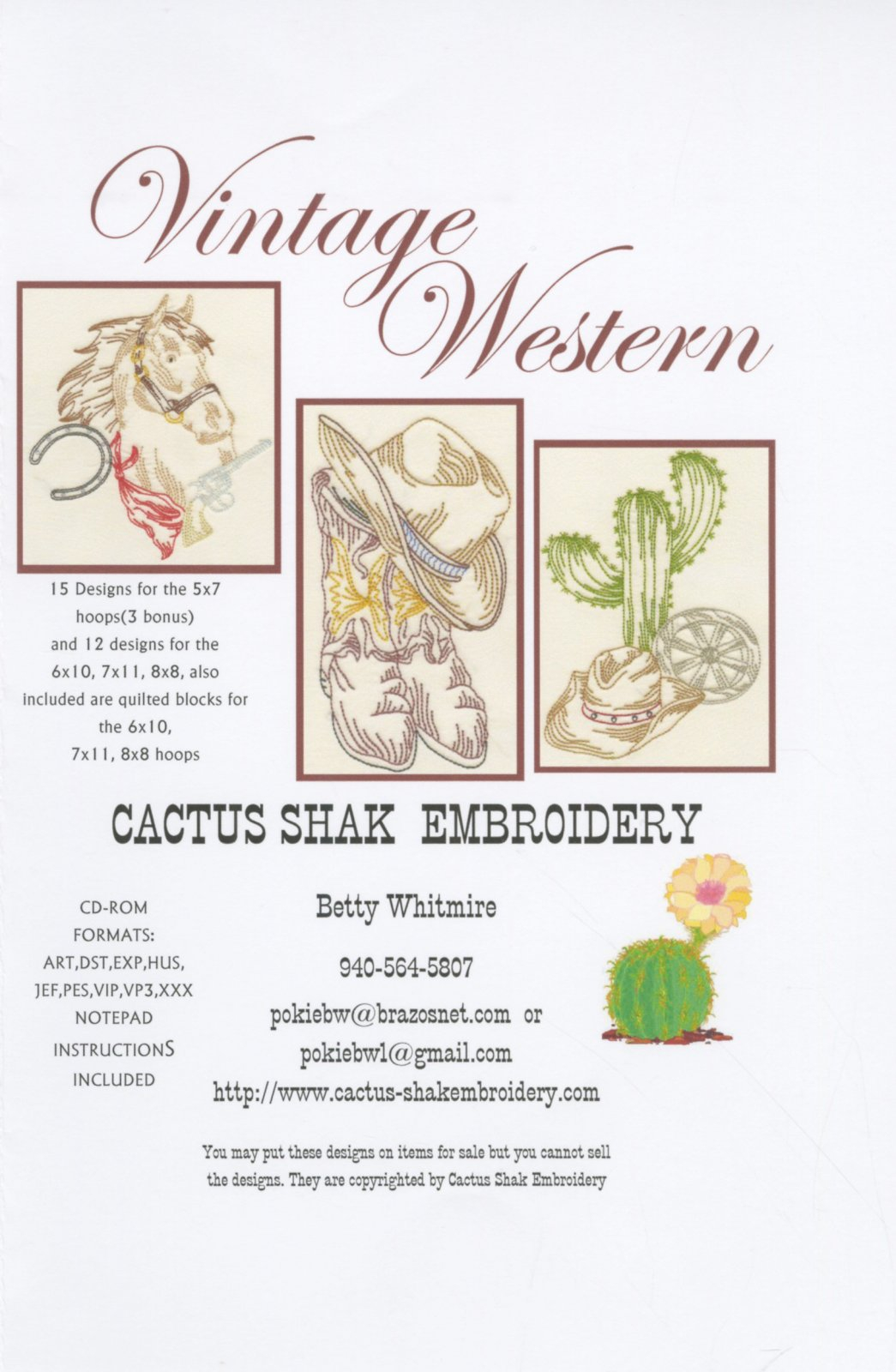 Western Embroidery Patterns Cd Vintage Western