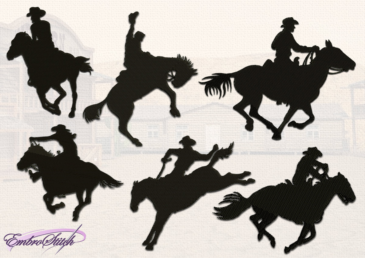 Western Embroidery Patterns Cowboy Silhouettes Embroidery Designs Pack 6 Qty