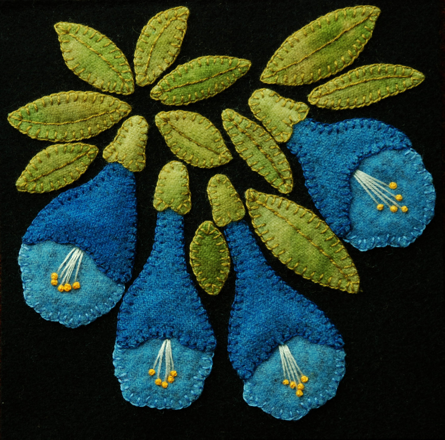 Wool Embroidery Patterns Wool Applique Bom Pattern Or Kit Virginia Bluebells 6x6 Block 1